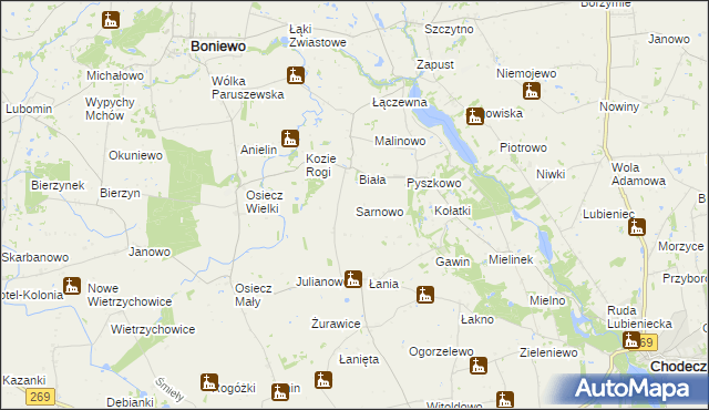 mapa Sarnowo gmina Boniewo, Sarnowo gmina Boniewo na mapie Targeo