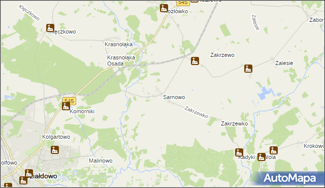 mapa Sarnowo gmina Kozłowo, Sarnowo gmina Kozłowo na mapie Targeo