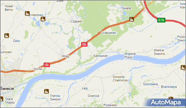 mapa Sartowice, Sartowice na mapie Targeo