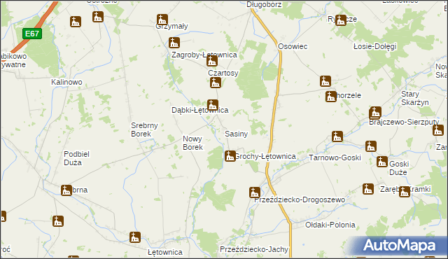 mapa Sasiny gmina Zambrów, Sasiny gmina Zambrów na mapie Targeo