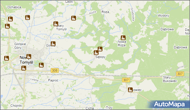 mapa Sątopy gmina Nowy Tomyśl, Sątopy gmina Nowy Tomyśl na mapie Targeo