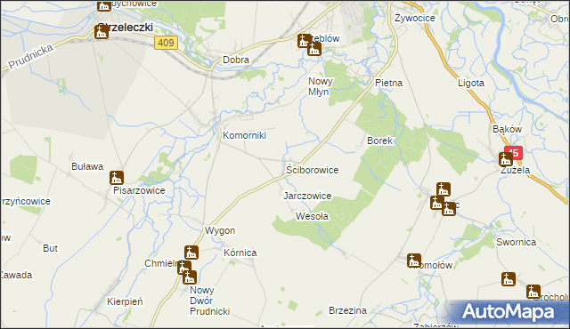 mapa Ściborowice, Ściborowice na mapie Targeo