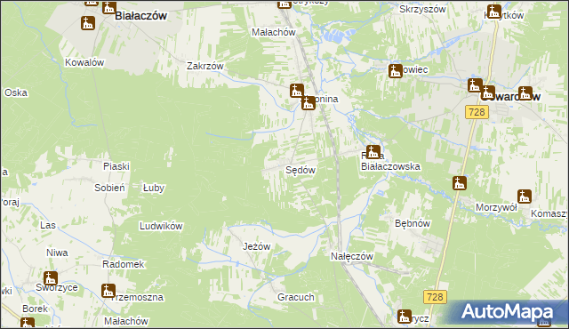 mapa Sędów gmina Białaczów, Sędów gmina Białaczów na mapie Targeo