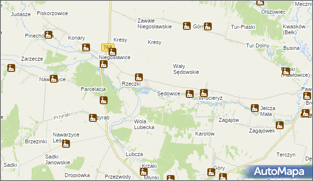 mapa Sędowice gmina Michałów, Sędowice gmina Michałów na mapie Targeo