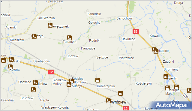 mapa Sędzice gmina Wróblew, Sędzice gmina Wróblew na mapie Targeo