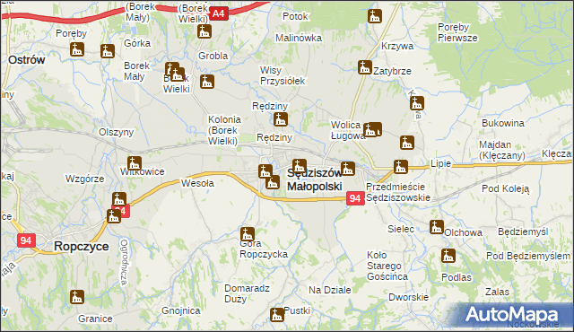 mapa Sędziszów Małopolski, Sędziszów Małopolski na mapie Targeo