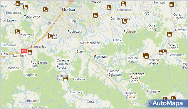 mapa Sękowa, Sękowa na mapie Targeo