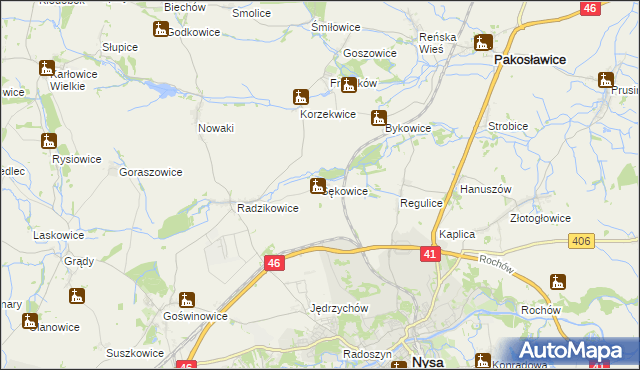 mapa Sękowice gmina Nysa, Sękowice gmina Nysa na mapie Targeo