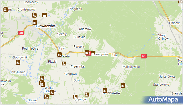 mapa Sewerynów gmina Głowaczów, Sewerynów gmina Głowaczów na mapie Targeo