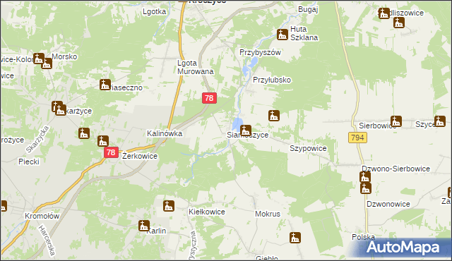 mapa Siamoszyce, Siamoszyce na mapie Targeo