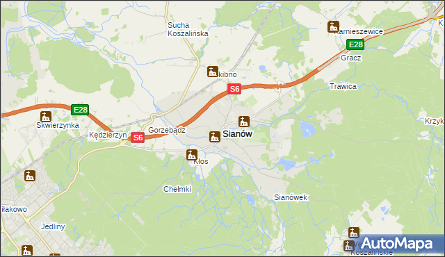 mapa Sianów, Sianów na mapie Targeo