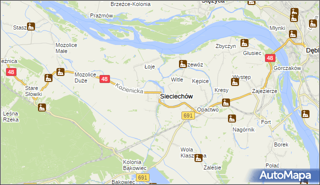 mapa Sieciechów powiat kozienicki, Sieciechów powiat kozienicki na mapie Targeo