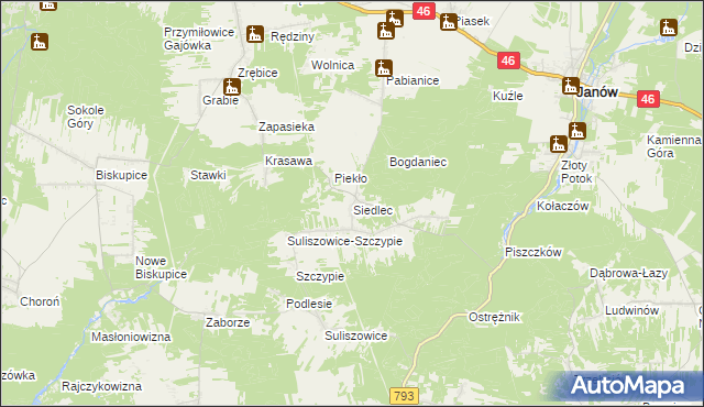 mapa Siedlec gmina Janów, Siedlec gmina Janów na mapie Targeo