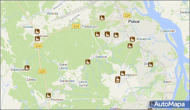 mapa Siedlice gmina Police, Siedlice gmina Police na mapie Targeo