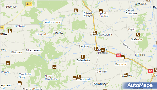 mapa Siedliska gmina Kawęczyn, Siedliska gmina Kawęczyn na mapie Targeo