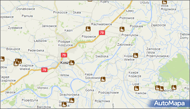 mapa Siedliska gmina Koszyce, Siedliska gmina Koszyce na mapie Targeo