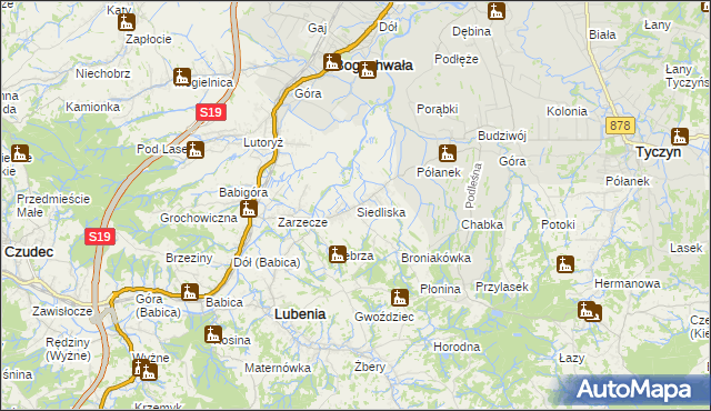mapa Siedliska gmina Lubenia, Siedliska gmina Lubenia na mapie Targeo