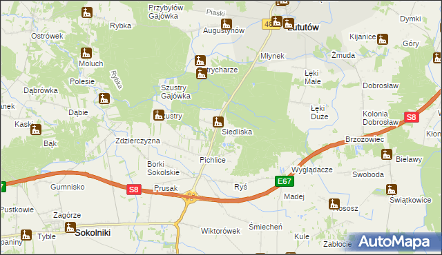mapa Siedliska gmina Sokolniki, Siedliska gmina Sokolniki na mapie Targeo