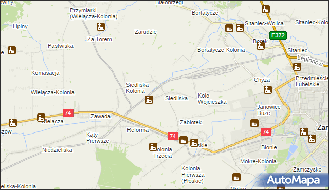 mapa Siedliska gmina Zamość, Siedliska gmina Zamość na mapie Targeo