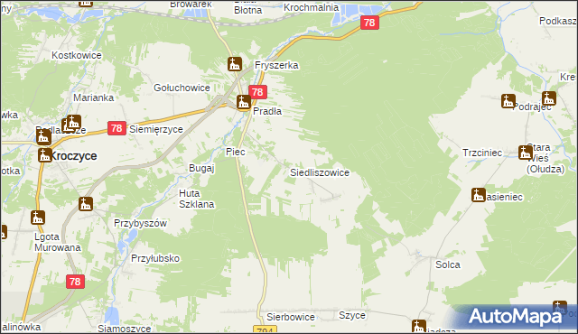 mapa Siedliszowice gmina Kroczyce, Siedliszowice gmina Kroczyce na mapie Targeo