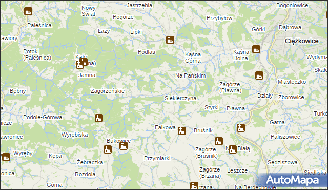 mapa Siekierczyna gmina Ciężkowice, Siekierczyna gmina Ciężkowice na mapie Targeo