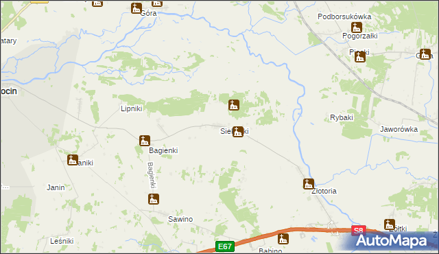 mapa Siekierki gmina Tykocin, Siekierki gmina Tykocin na mapie Targeo