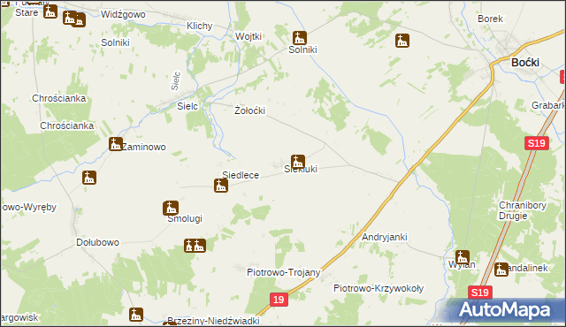 mapa Siekluki gmina Boćki, Siekluki gmina Boćki na mapie Targeo