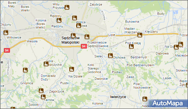 mapa Sielec gmina Iwierzyce, Sielec gmina Iwierzyce na mapie Targeo