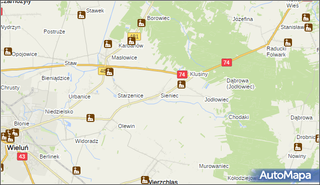 mapa Sieniec, Sieniec na mapie Targeo