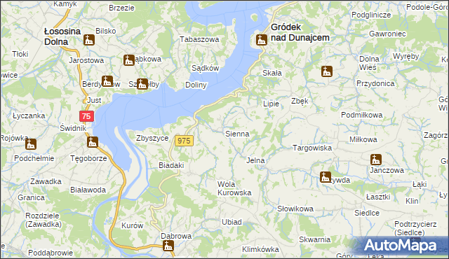 mapa Sienna gmina Gródek nad Dunajcem, Sienna gmina Gródek nad Dunajcem na mapie Targeo