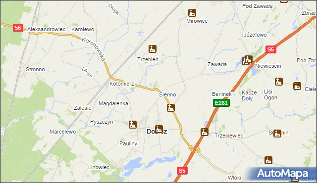 mapa Sienno gmina Dobrcz, Sienno gmina Dobrcz na mapie Targeo