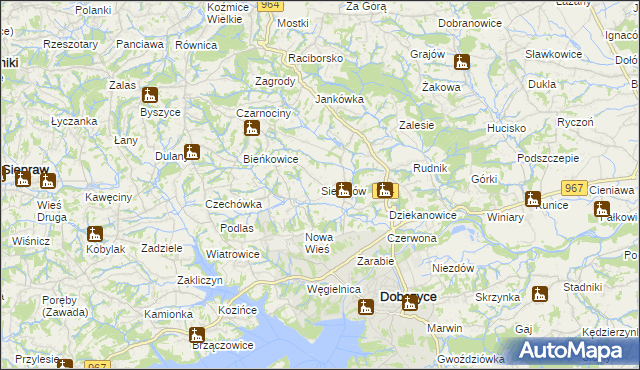 mapa Sieraków gmina Dobczyce, Sieraków gmina Dobczyce na mapie Targeo