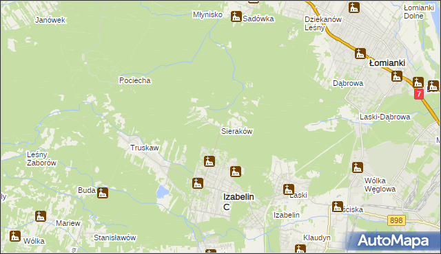 mapa Sieraków gmina Izabelin, Sieraków gmina Izabelin na mapie Targeo