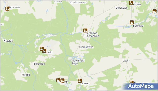mapa Sierakówko gmina Sianów, Sierakówko gmina Sianów na mapie Targeo