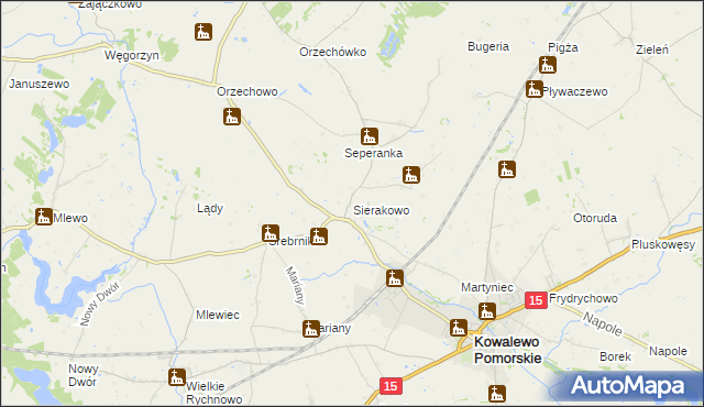 mapa Sierakowo gmina Kowalewo Pomorskie, Sierakowo gmina Kowalewo Pomorskie na mapie Targeo