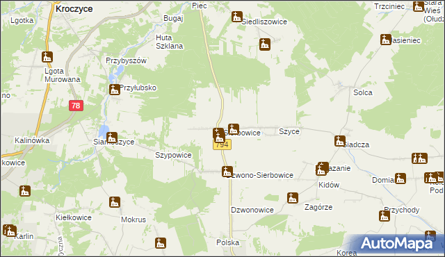 mapa Sierbowice, Sierbowice na mapie Targeo
