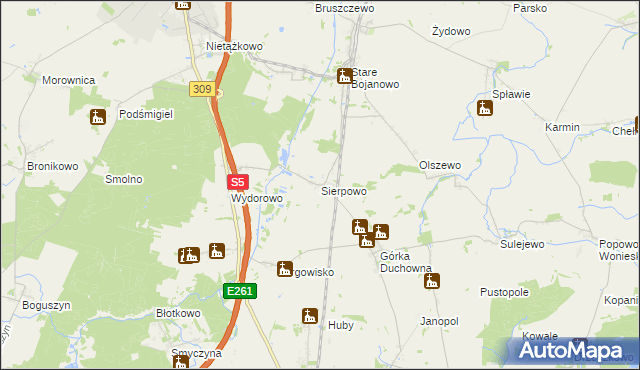mapa Sierpowo gmina Śmigiel, Sierpowo gmina Śmigiel na mapie Targeo