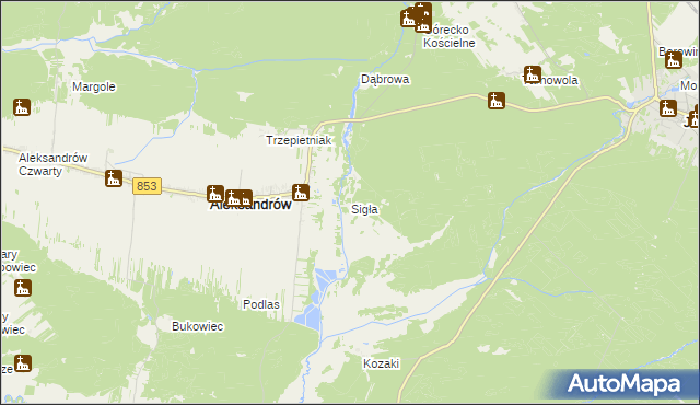 mapa Sigła gmina Aleksandrów, Sigła gmina Aleksandrów na mapie Targeo