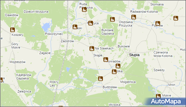 mapa Skąpe gmina Słupia Konecka, Skąpe gmina Słupia Konecka na mapie Targeo