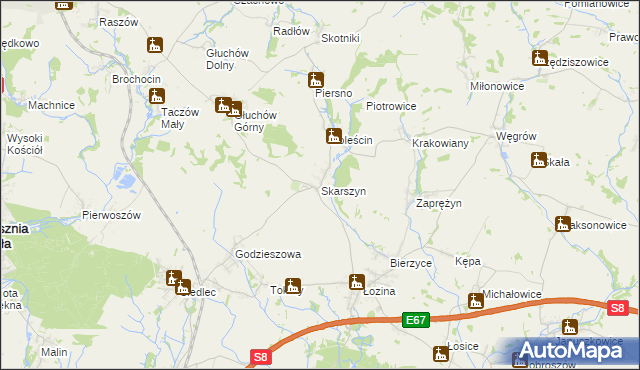 mapa Skarszyn gmina Trzebnica, Skarszyn gmina Trzebnica na mapie Targeo