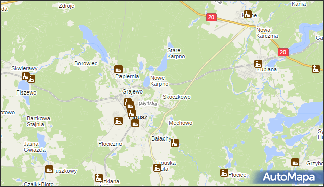 mapa Skoczkowo gmina Lipusz, Skoczkowo gmina Lipusz na mapie Targeo