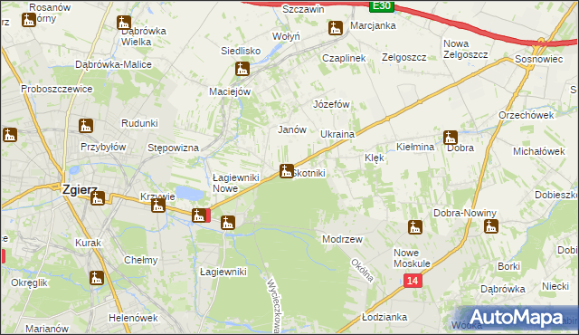 mapa Skotniki gmina Zgierz, Skotniki gmina Zgierz na mapie Targeo