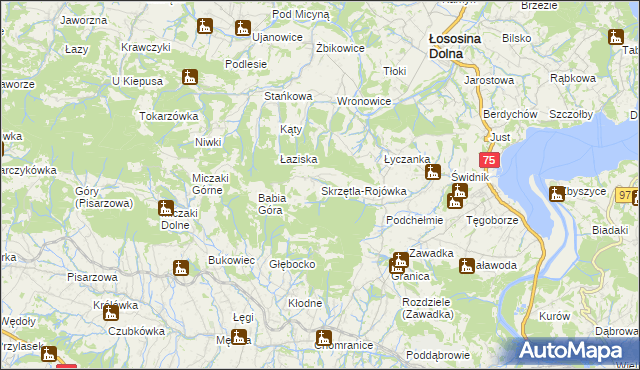 mapa Skrzętla-Rojówka, Skrzętla-Rojówka na mapie Targeo