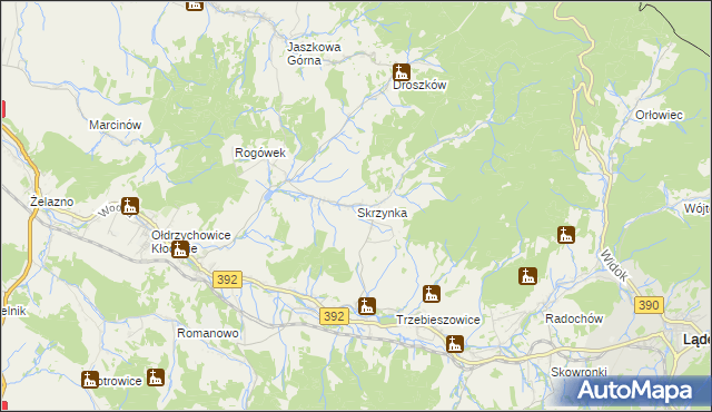 mapa Skrzynka gmina Lądek-Zdrój, Skrzynka gmina Lądek-Zdrój na mapie Targeo
