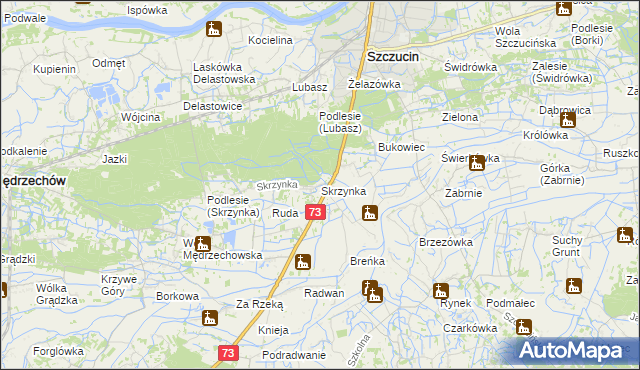 mapa Skrzynka gmina Szczucin, Skrzynka gmina Szczucin na mapie Targeo