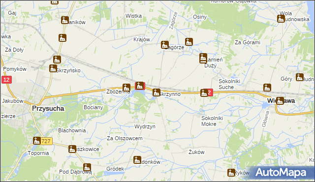 mapa Skrzynno gmina Wieniawa, Skrzynno gmina Wieniawa na mapie Targeo