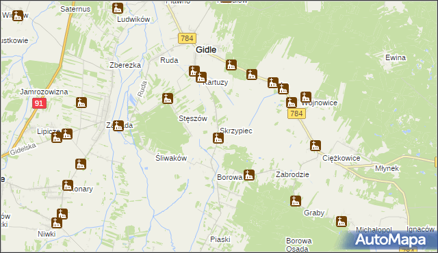 mapa Skrzypiec gmina Gidle, Skrzypiec gmina Gidle na mapie Targeo