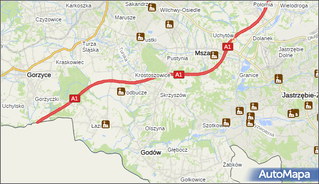 mapa Skrzyszów gmina Godów, Skrzyszów gmina Godów na mapie Targeo