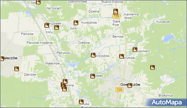 mapa Skrzyszów gmina Gowarczów, Skrzyszów gmina Gowarczów na mapie Targeo