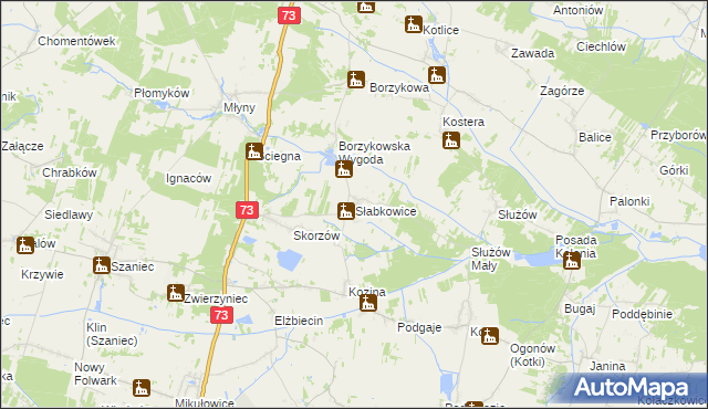 mapa Słabkowice, Słabkowice na mapie Targeo